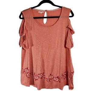 Maurices Tangerine Embroidered Flower Design Top Womens Size XL